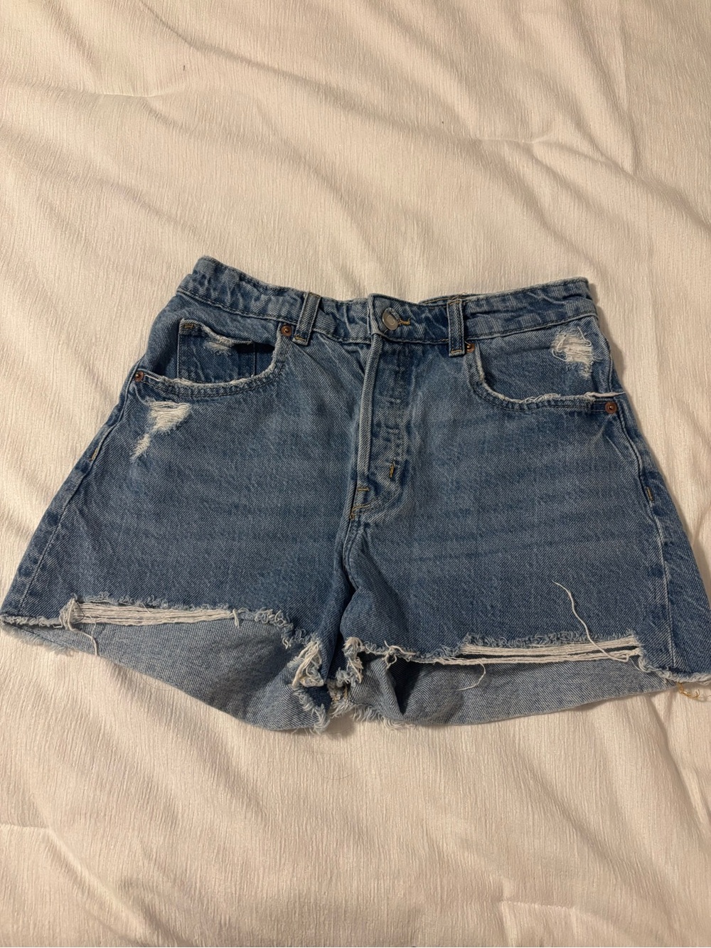 H&M Distressed Light Blue Denim Shorts